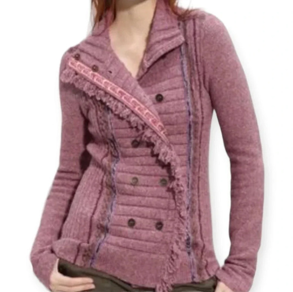 Free People Cuddle Bear Admiral Chenille Knit Double Breasted Cardigan Small - Picture 10 of 16